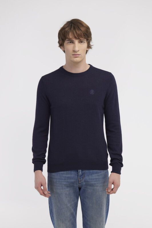 RC Maglione in lana con Monogram Mirror Snake Blu scuro NOM01A-MI014