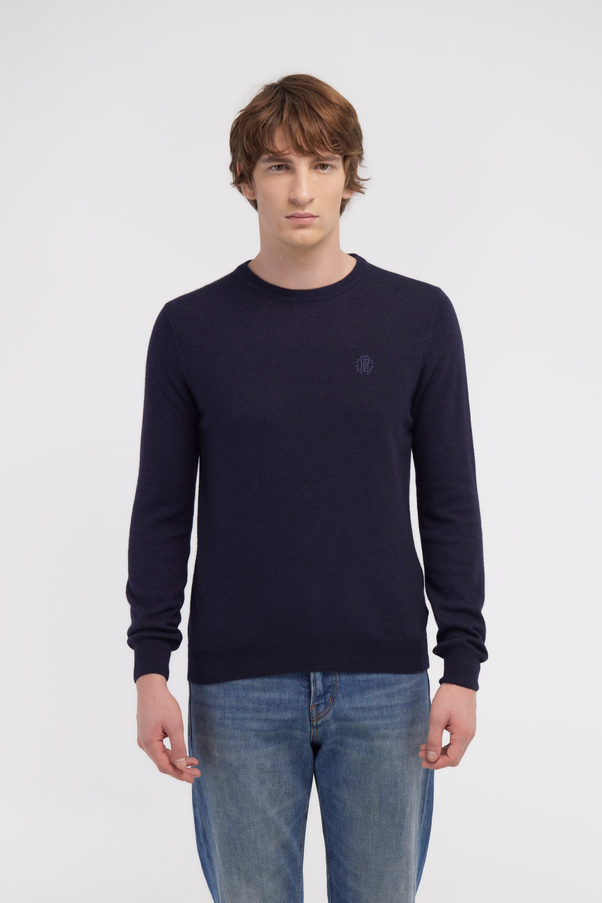 RC Maglione in lana con Monogram Mirror Snake Blu scuro NOM01A-MI014