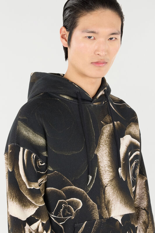 RC Rose-Print Hooded Sweatshirt Black/White URT69B-5ON48