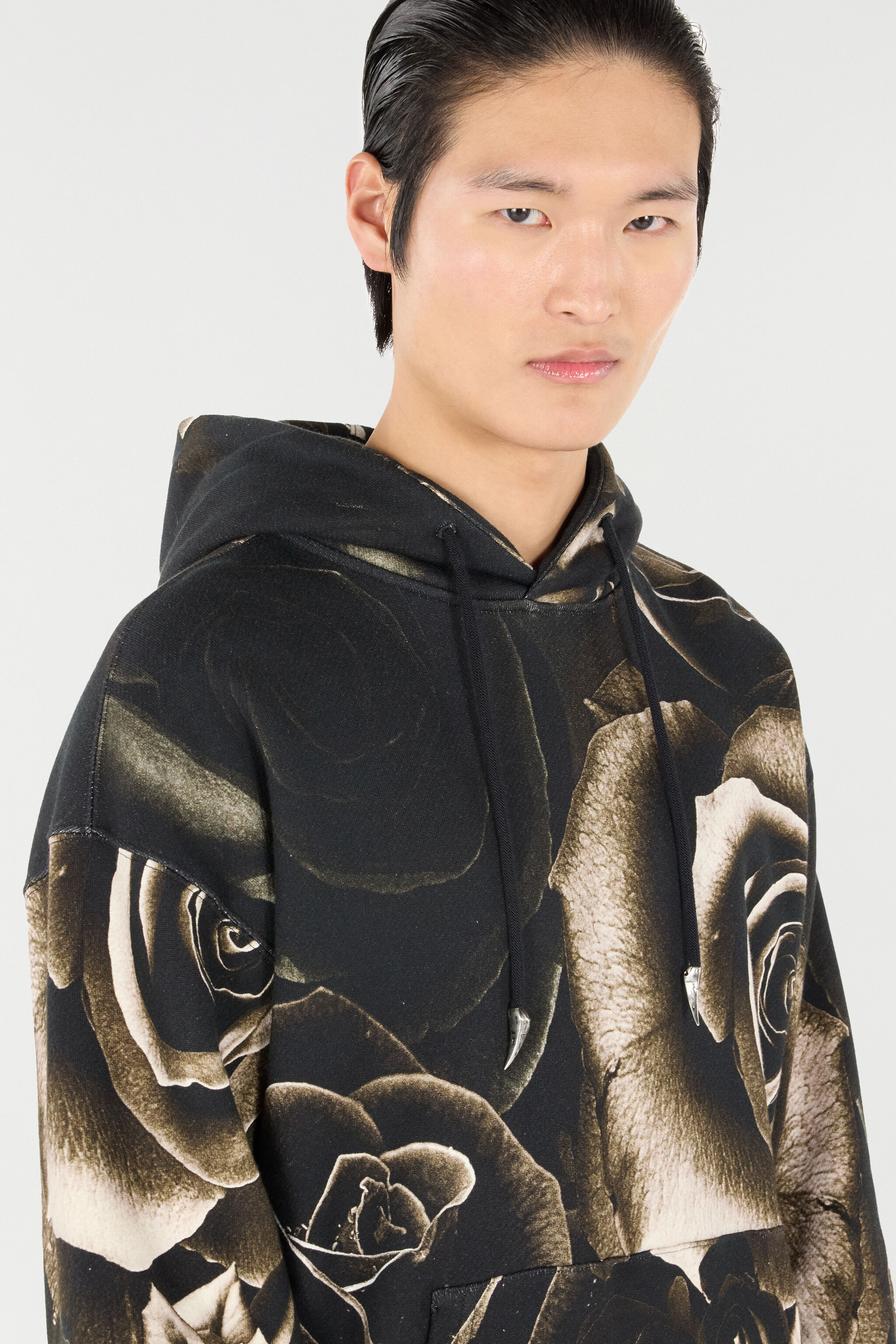 RC Rose-Print Hooded Sweatshirt Black/White URT69B-5ON48