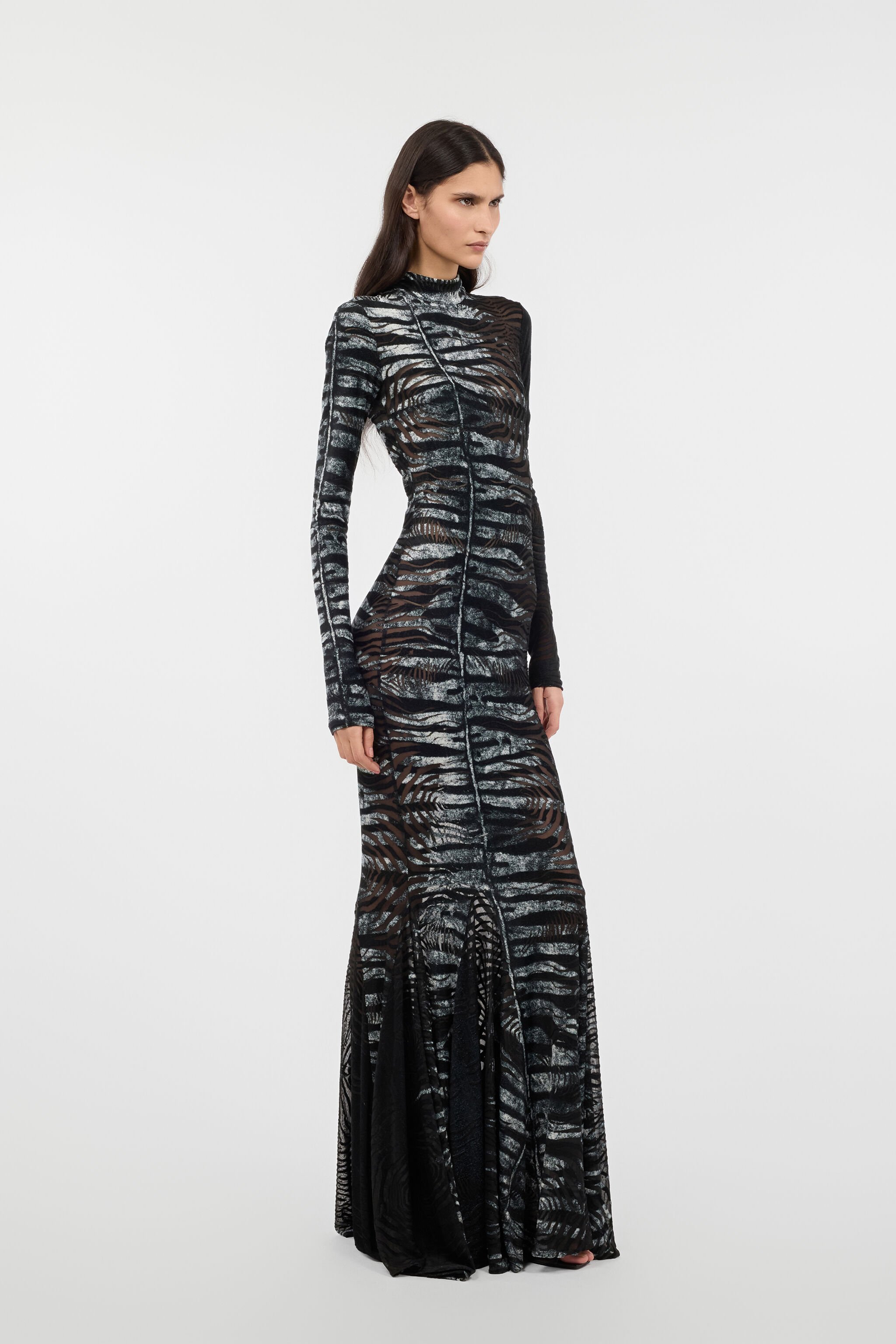 RC Long See-Through Dress With Zebra Pattern Black/White UKT144-CPN50