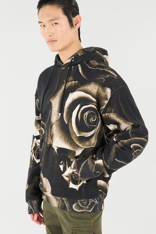 RC Rose-Print Hooded Sweatshirt Black/White URT69B-5ON48