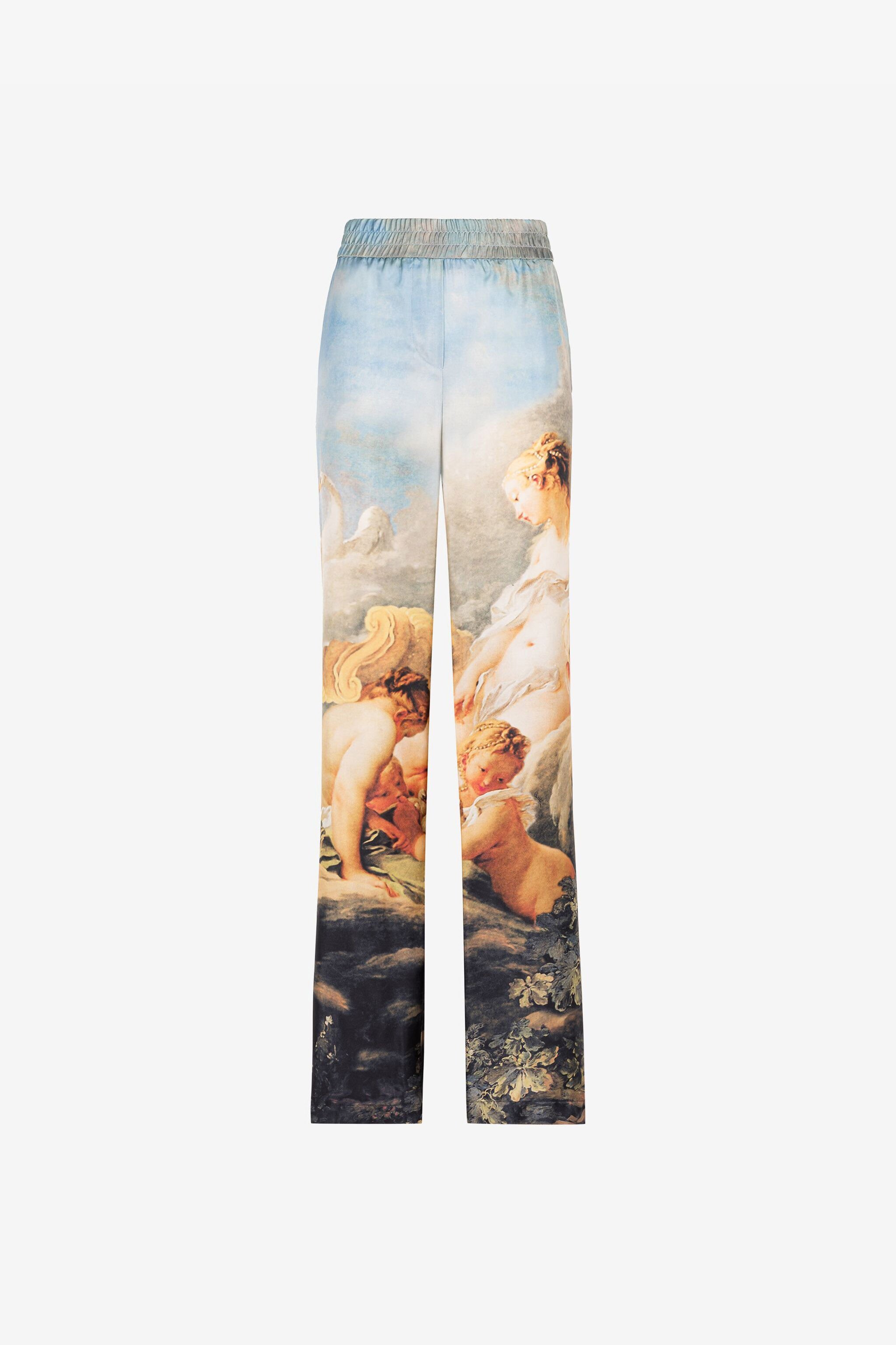 RC Graphic-print silk trousers Light blue QWT210-4QG38