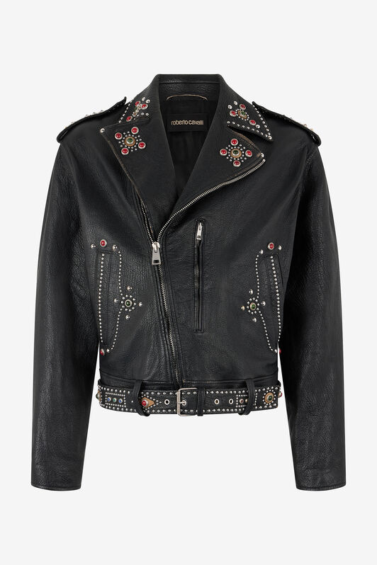 RC Leather Biker Jacket with Studs and Stones Black VRP874-PM040