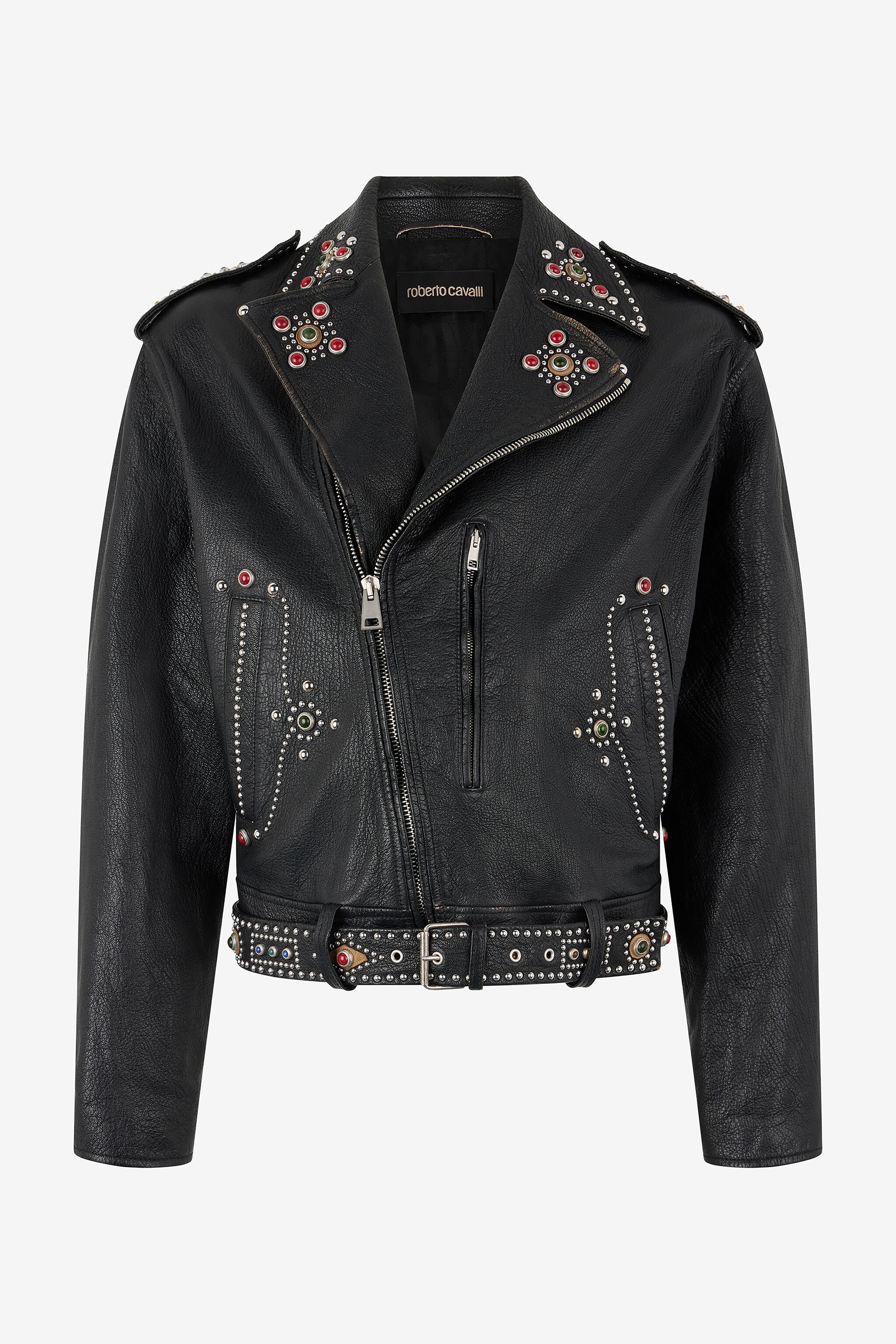 RC Leather Biker Jacket with Studs and Stones Black VRP874-PM040