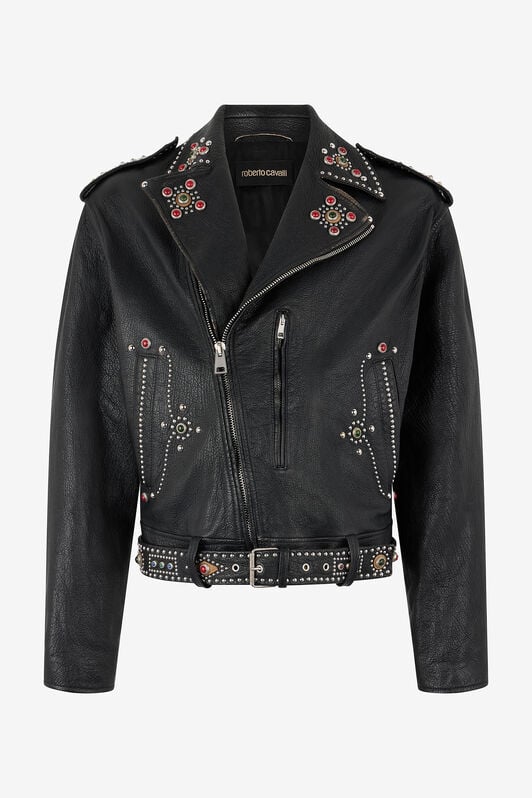 RC Leather Biker Jacket with Studs and Stones RC Leather Biker Jacket with Studs and Stones Black VRP874-PM040