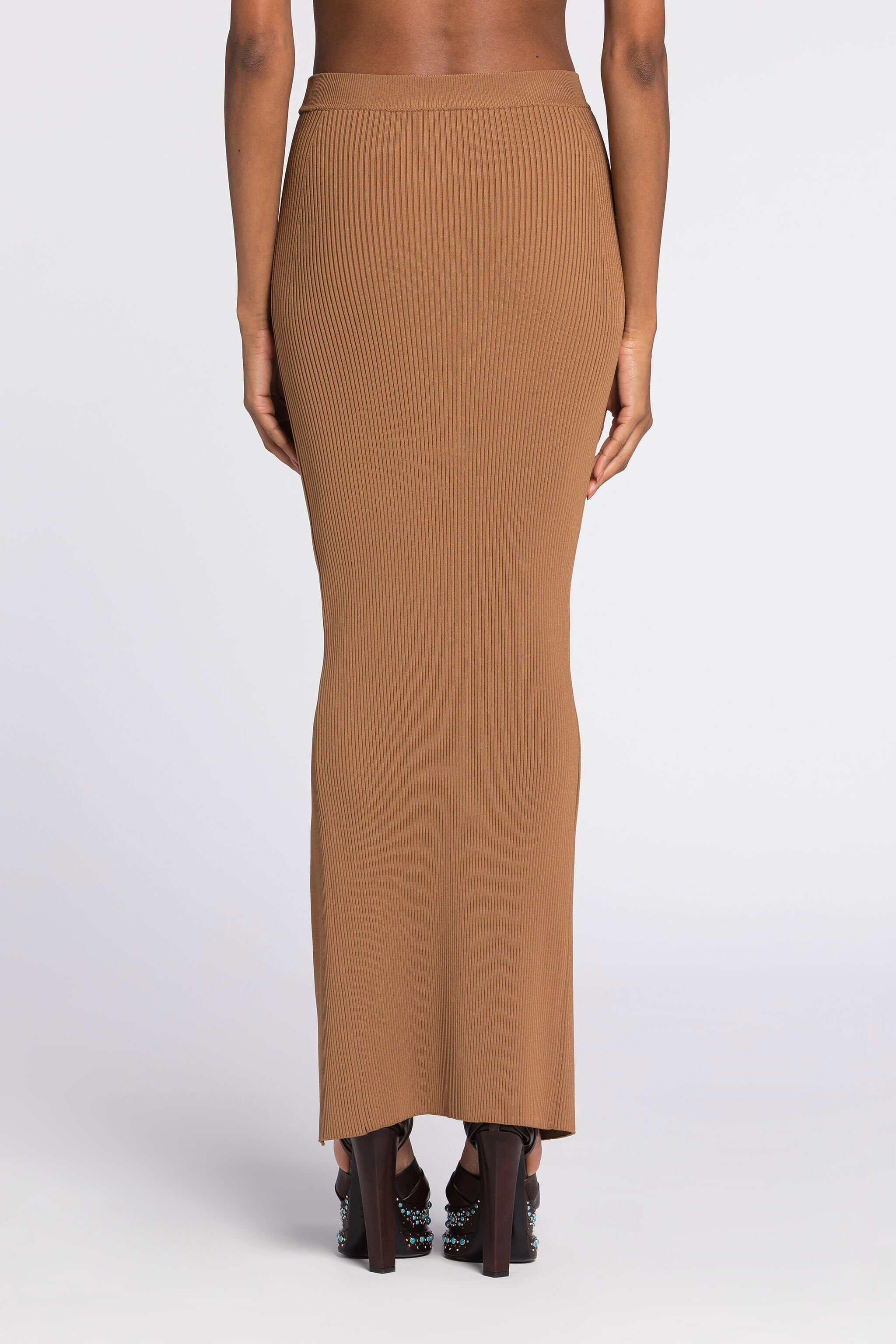 RC Ribbed long skirt with cut-out Brown RKM301-MG011