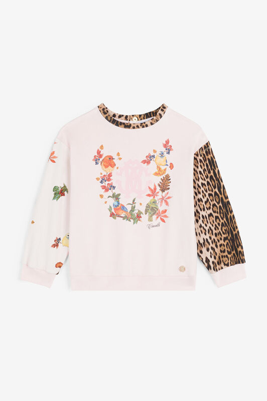 JU Bird And Leopard-Print Cotton Sweatshirt Pink RJT90R-CF050