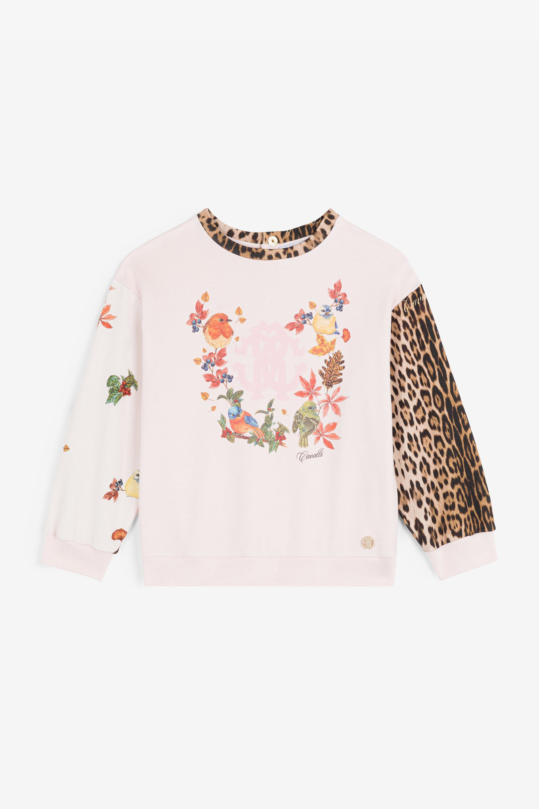 JU Bird And Leopard-Print Cotton Sweatshirt Pink RJT90R-CF050