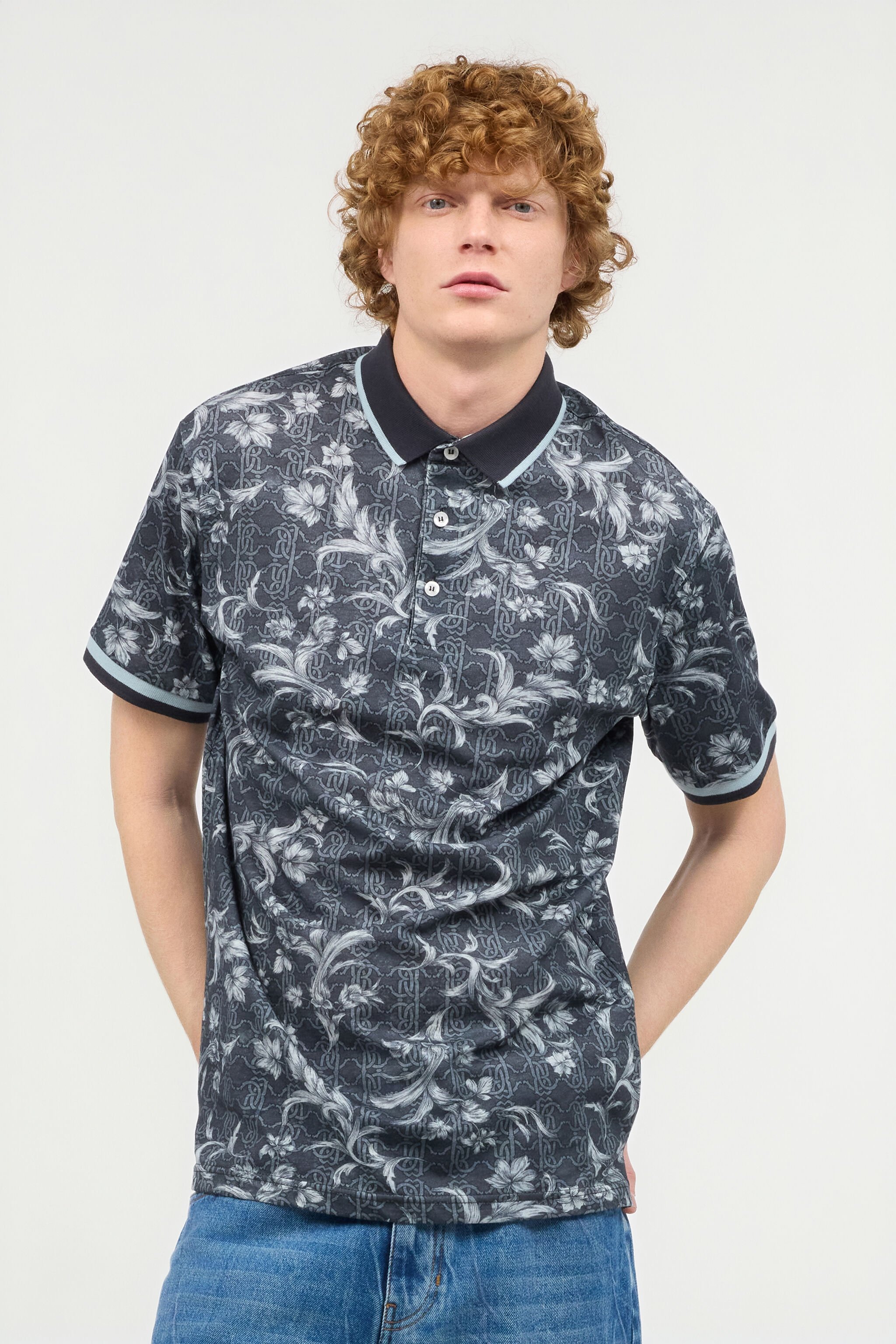 RC Polo Shirt With Floral Print Black OOT64A-XKO64