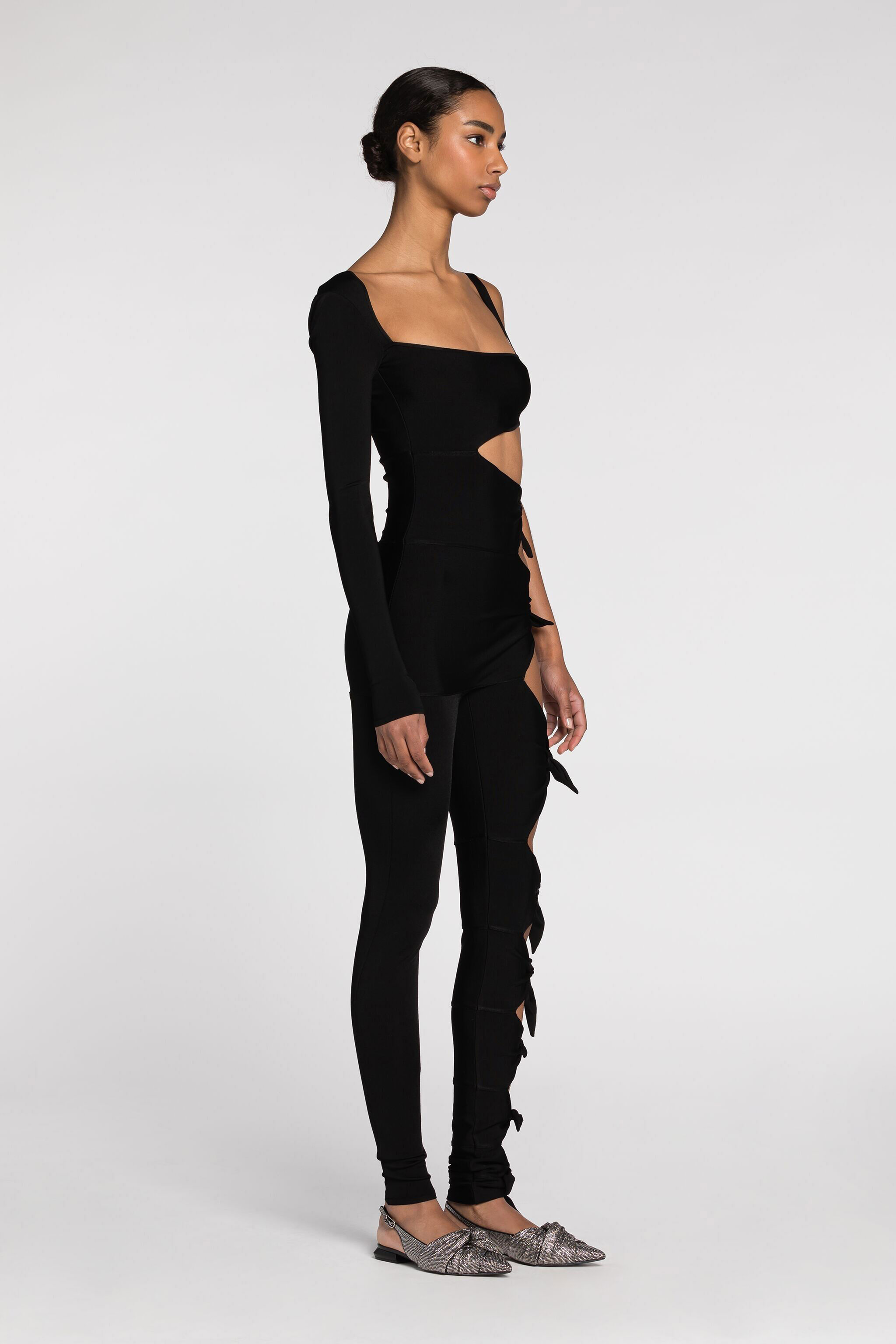 RC Knot-detail single-sleeve jumpsuit Black QWM152-MG011