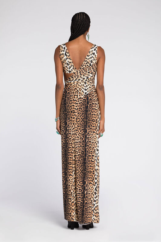 RC Leopard-Print Cut-Out Maxi Dress Light Brown RKT123-LNH26