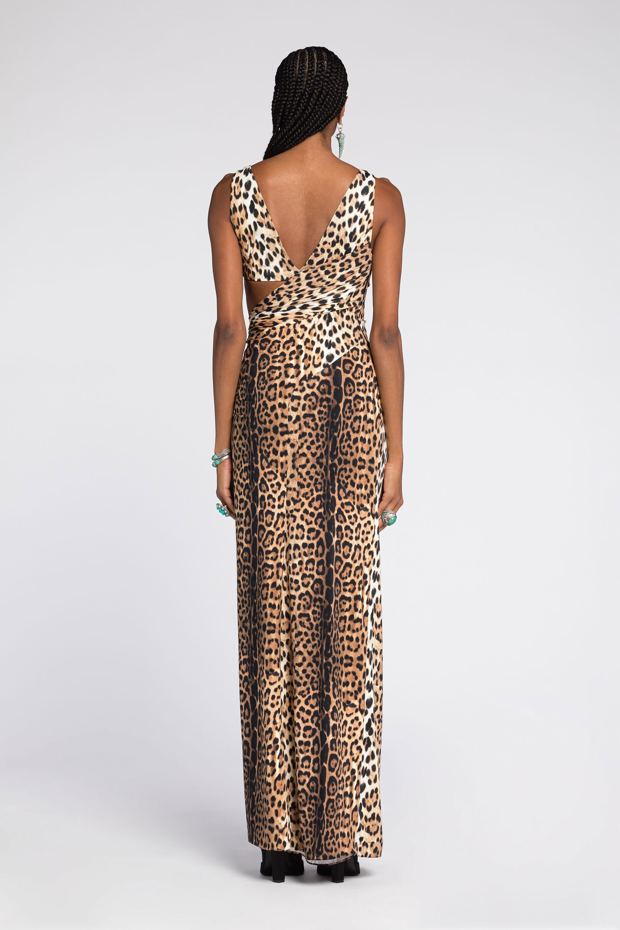 RC Leopard-Print Cut-Out Maxi Dress Light Brown RKT123-LNH26