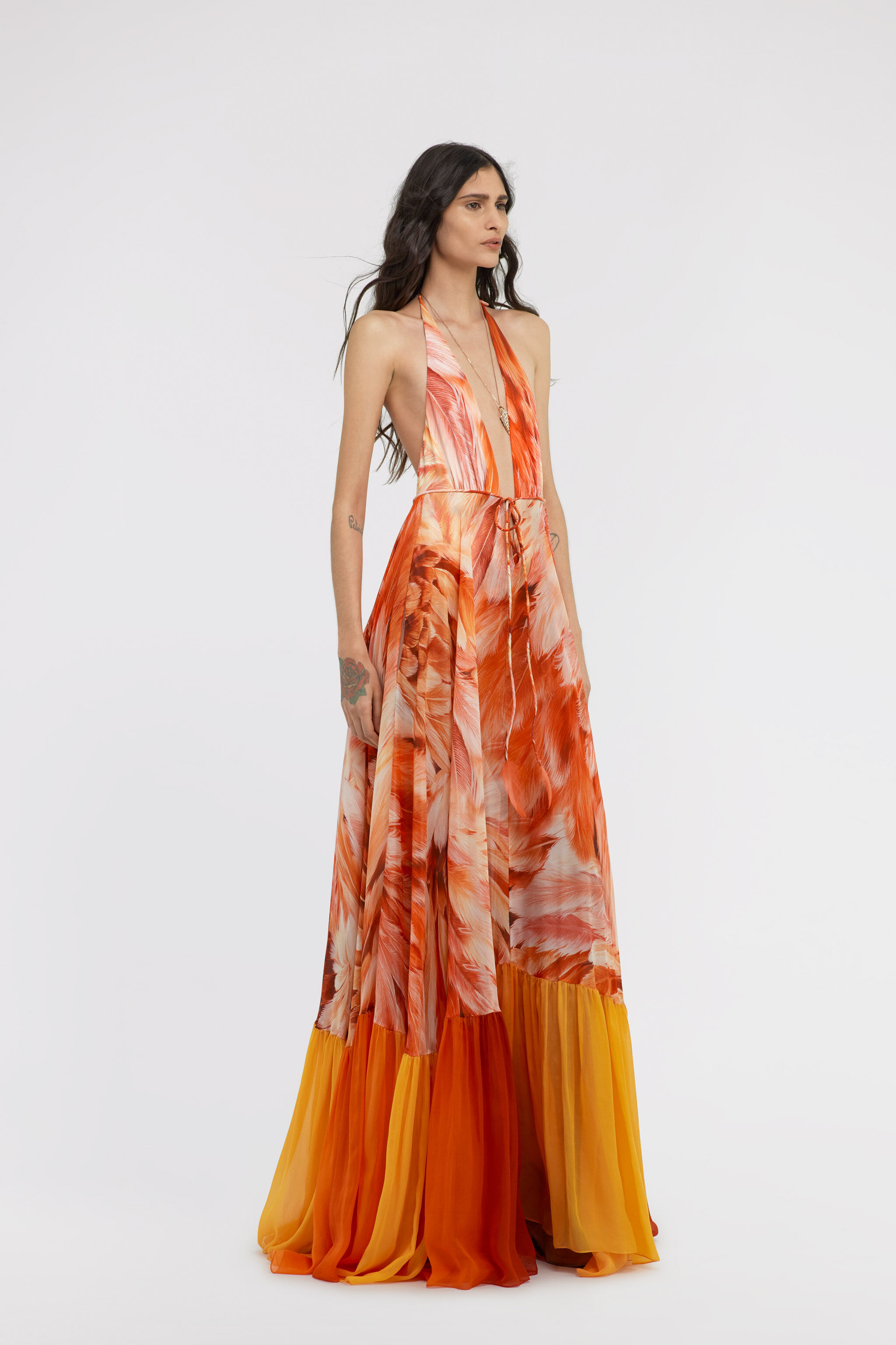 RC Plumage print long dress Orange SWT132-CTL71