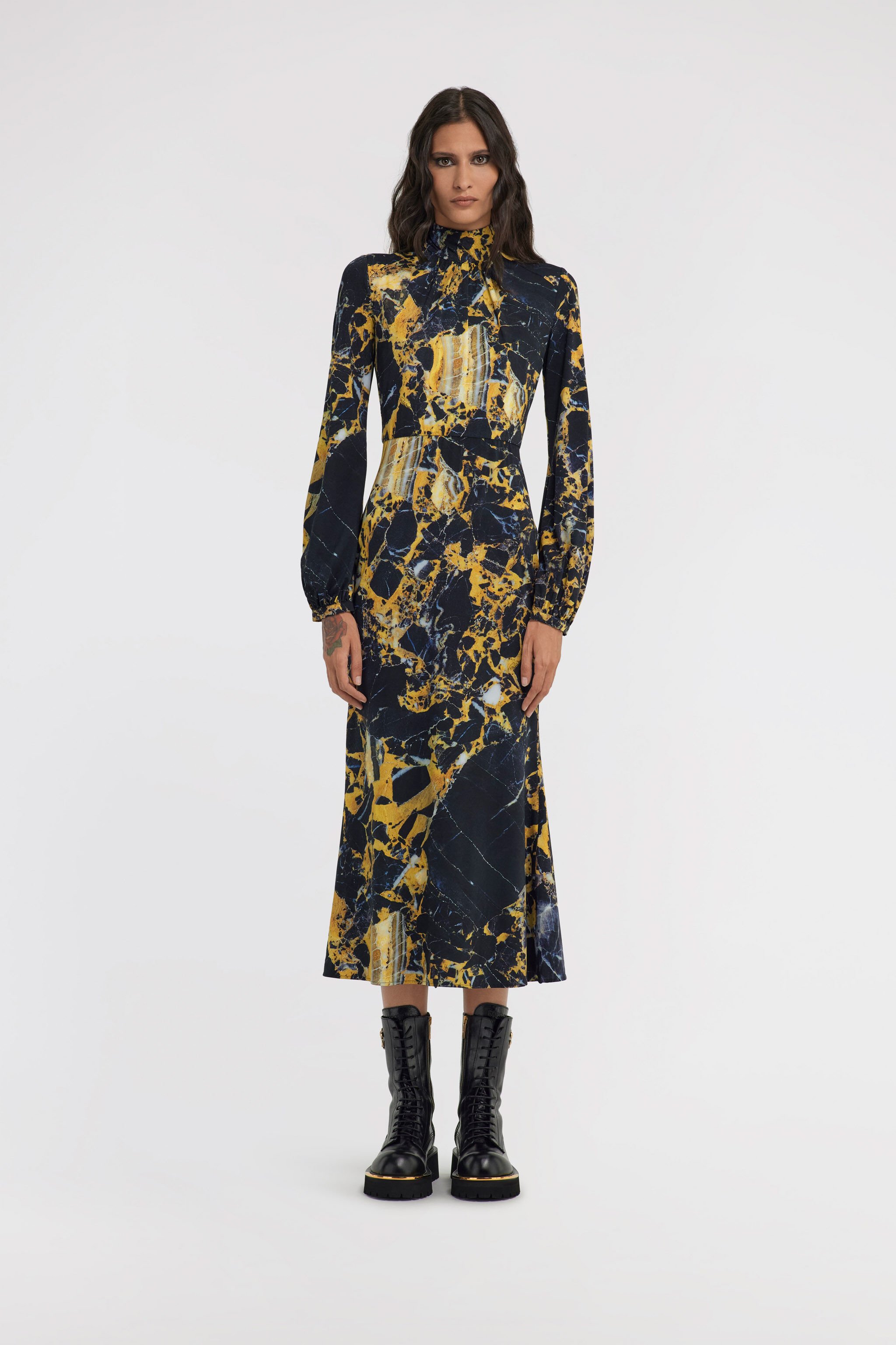 RC Marble Print Dress Gelb TWT136-LNN19