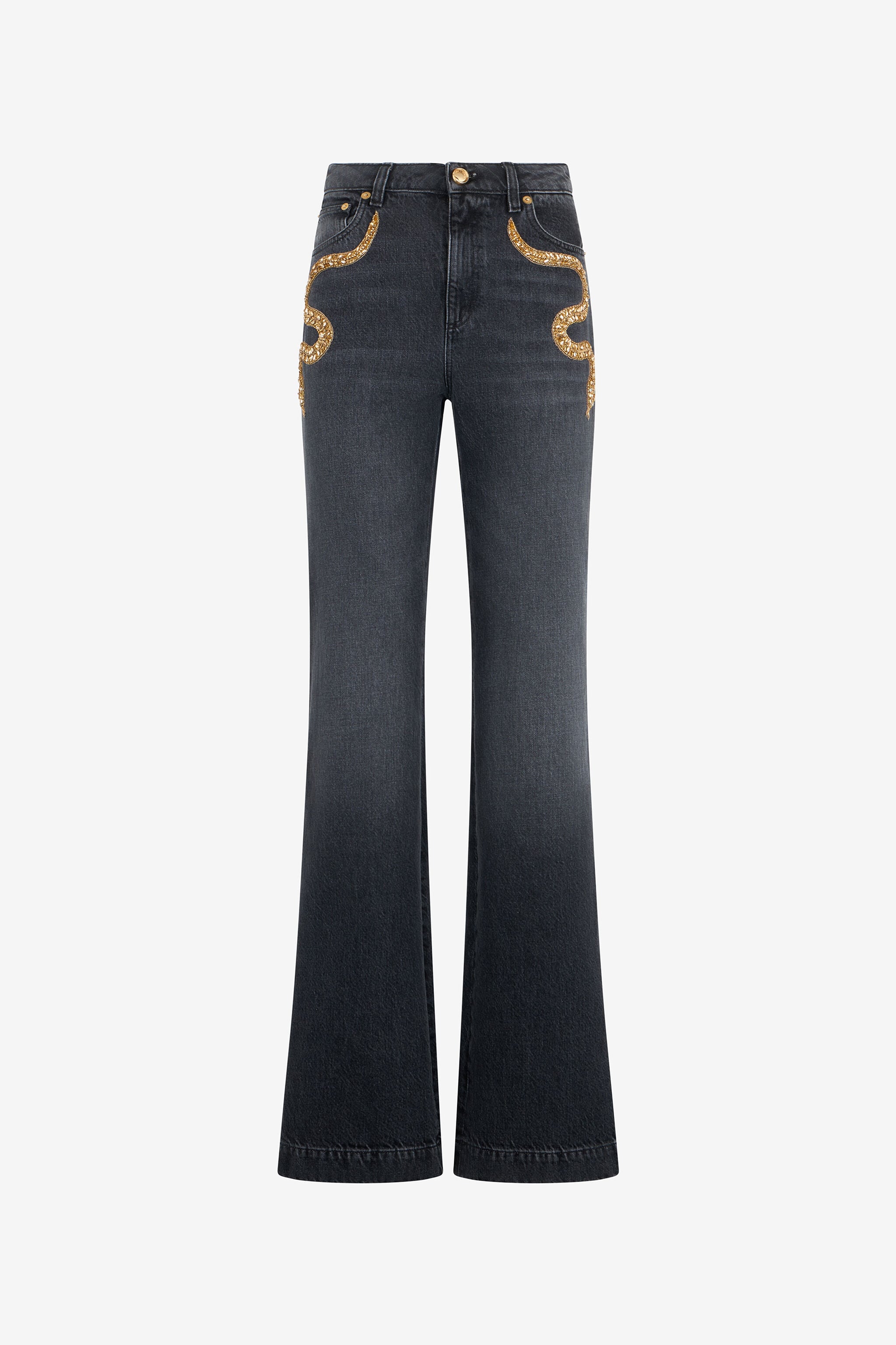 Flared Jeans with Snake Embroidery in BLACK for Women | Roberto