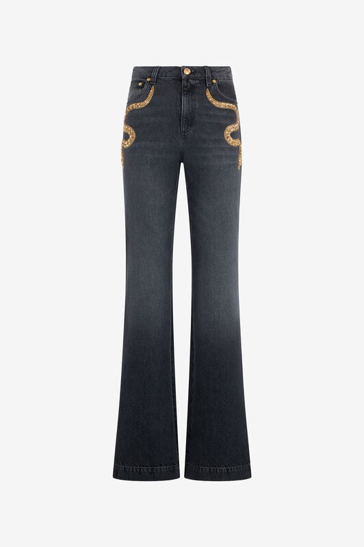 RC Flared Jeans with Snake Embroidery RC Flared Jeans with Snake Embroidery BLACK WKJ222-DN001