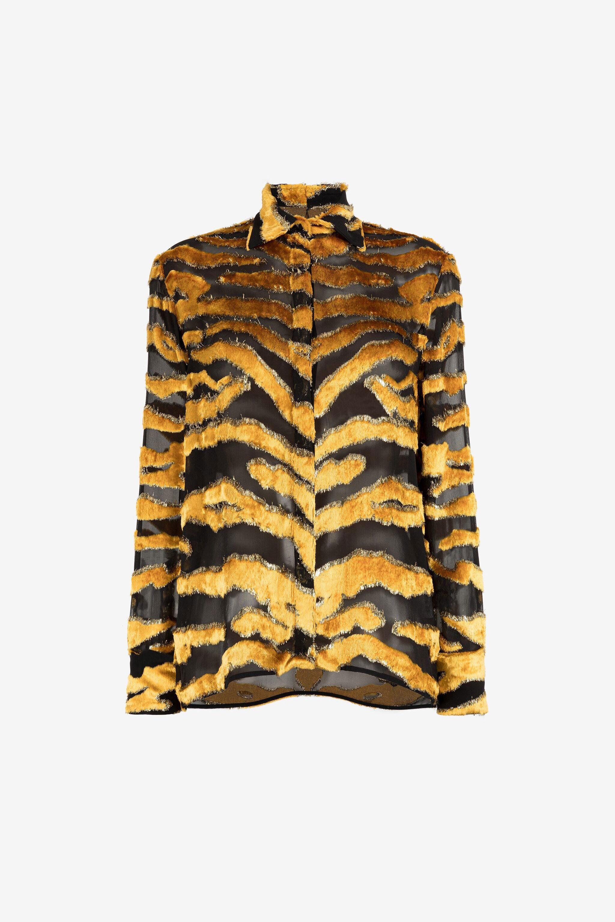 RC Tiger Velvet-Devoré Shirt NERO/LUREX ORO PWT704-FY058