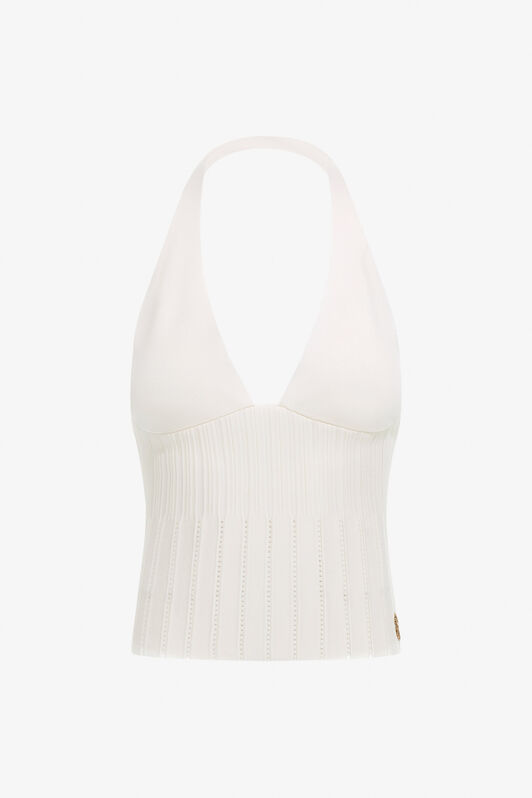RC Top Côtelé Blanc à Col Américain Blanc SKM606-MG005