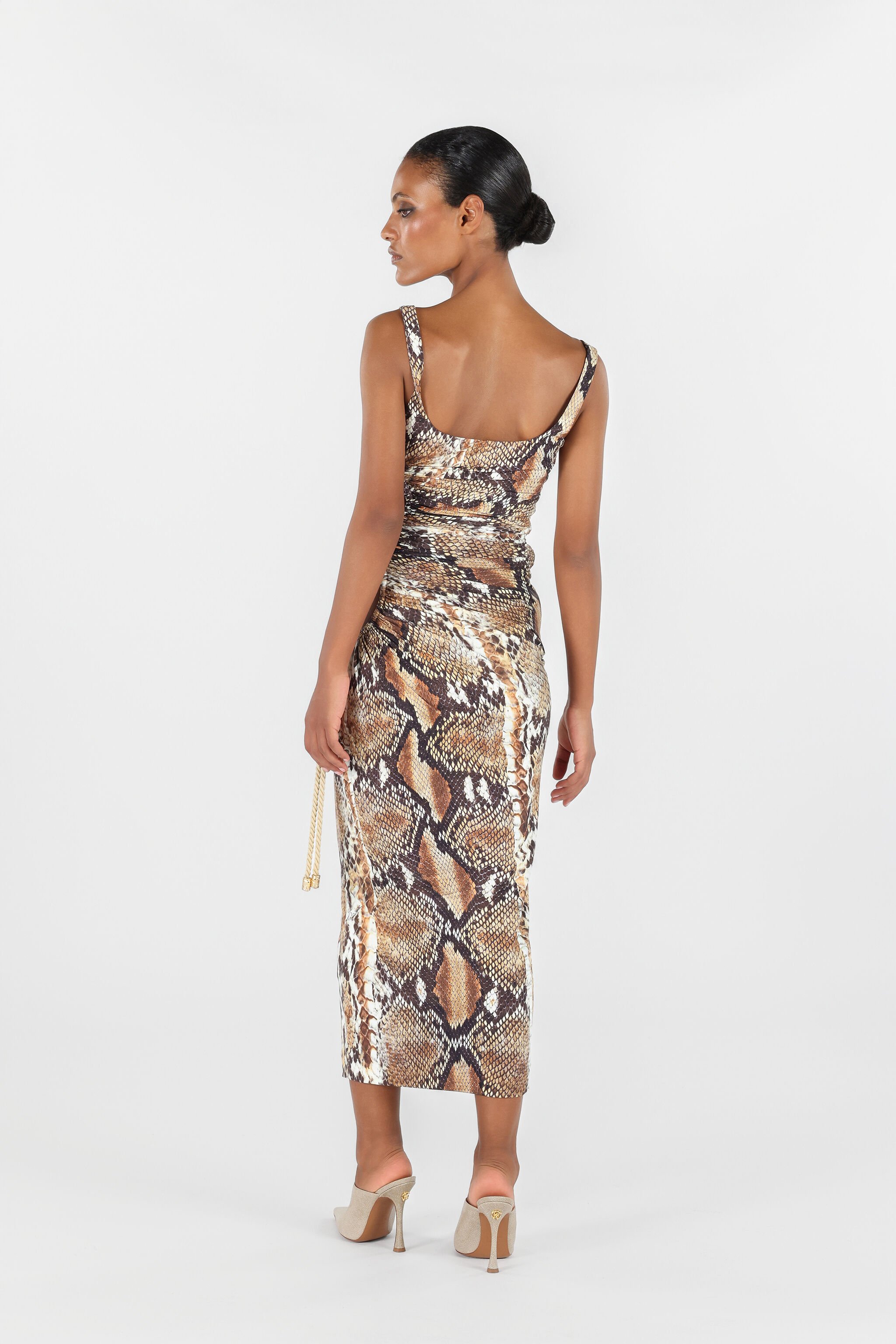 RC Python print midi dress Brown UWT137-LNN93