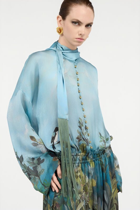 RC Kleid Aus Seide Mit Print Aus Der Natur RC Kleid Aus Seide Mit Print Aus Der Natur Grün/Blau VWT139-HZQ70