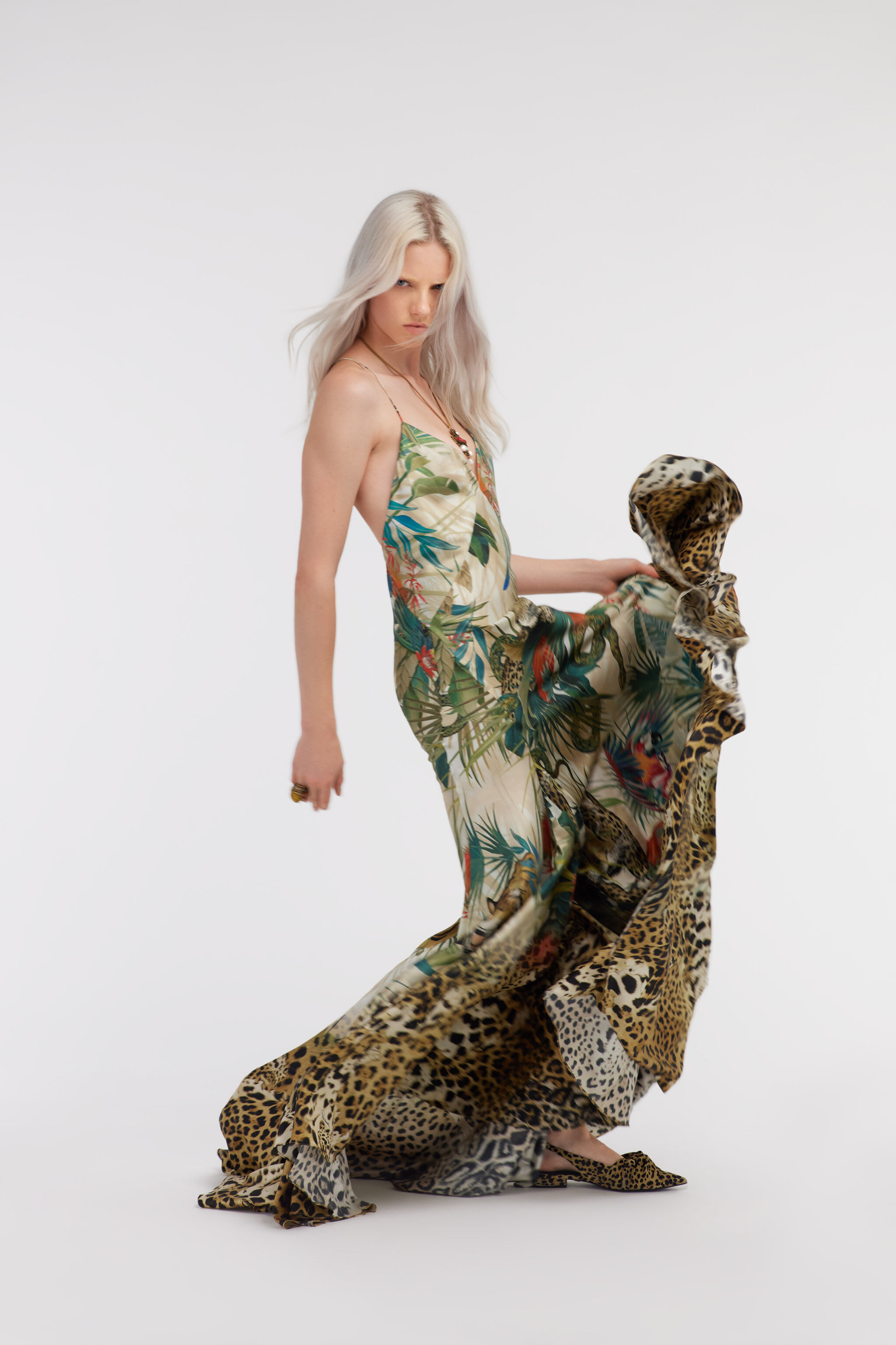 RC Jungle Print Silk Maxi Dress Green SKT162-4QI88