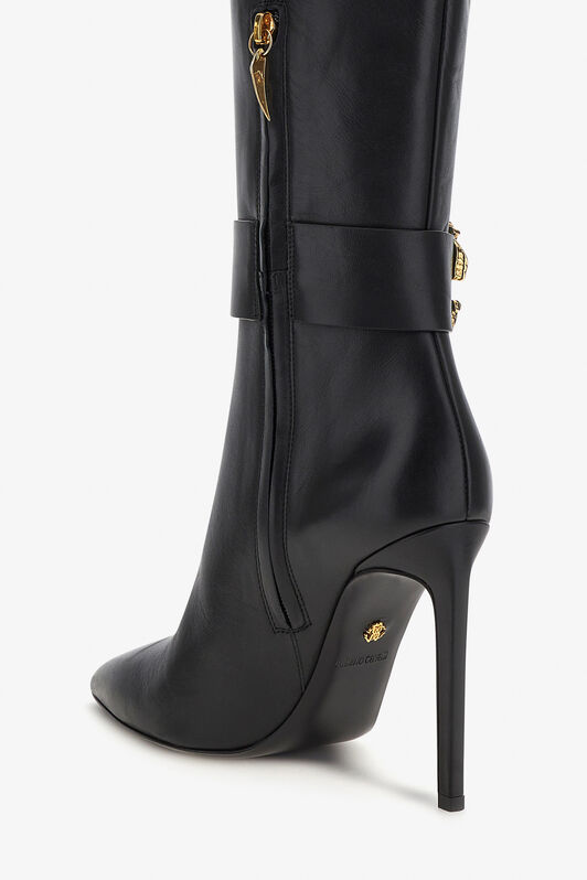 RC Knee-high boots with Monogram Mirror Snake Black RKS017-PZV10