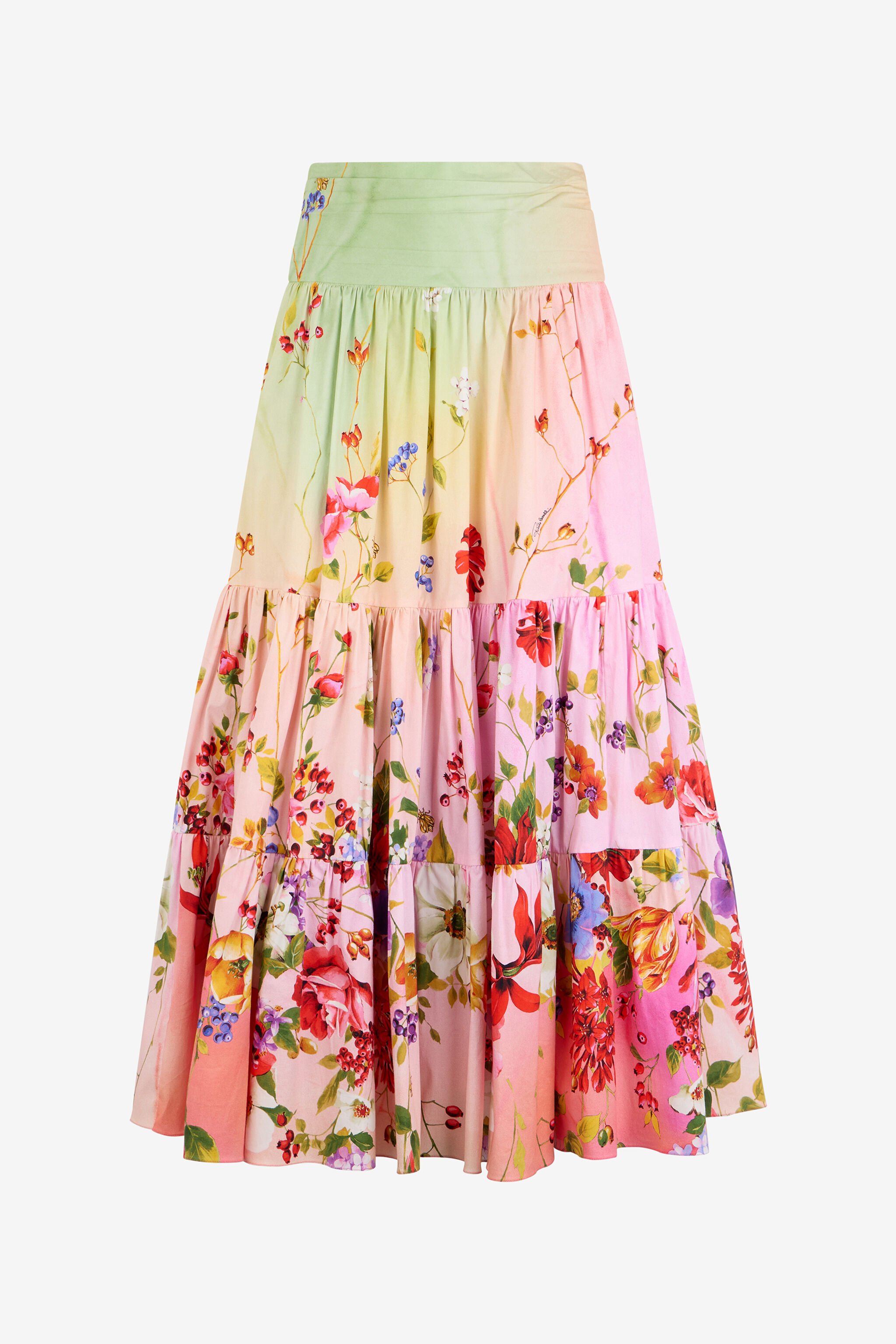 RC Midi Skirt with Miami Flowers Print GREEN/FUCHSIA WQT303-3AR32