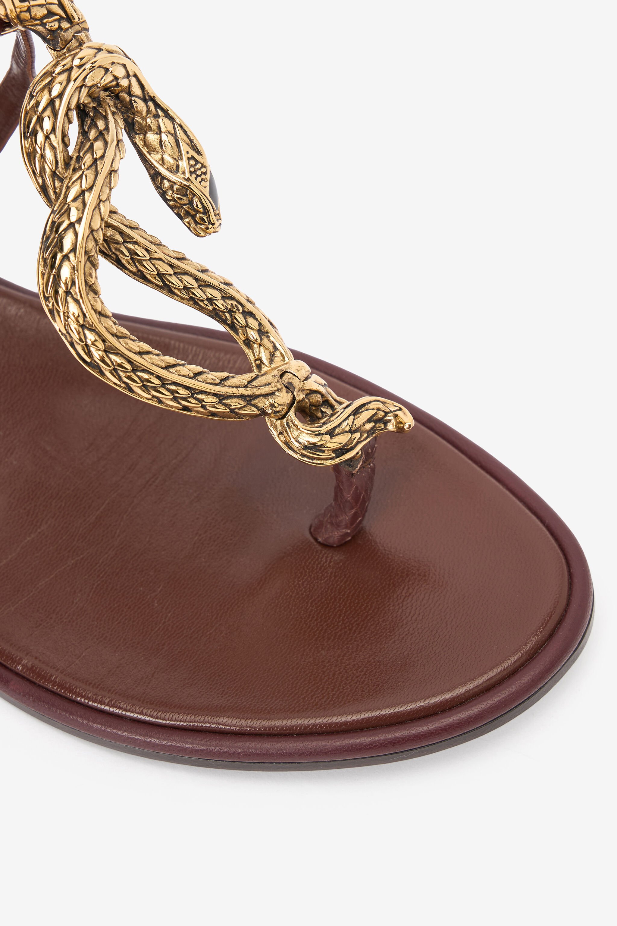 RC Sandalias planas de dedo marrones y blancas con serpientes BROWN WWS003-PAM08