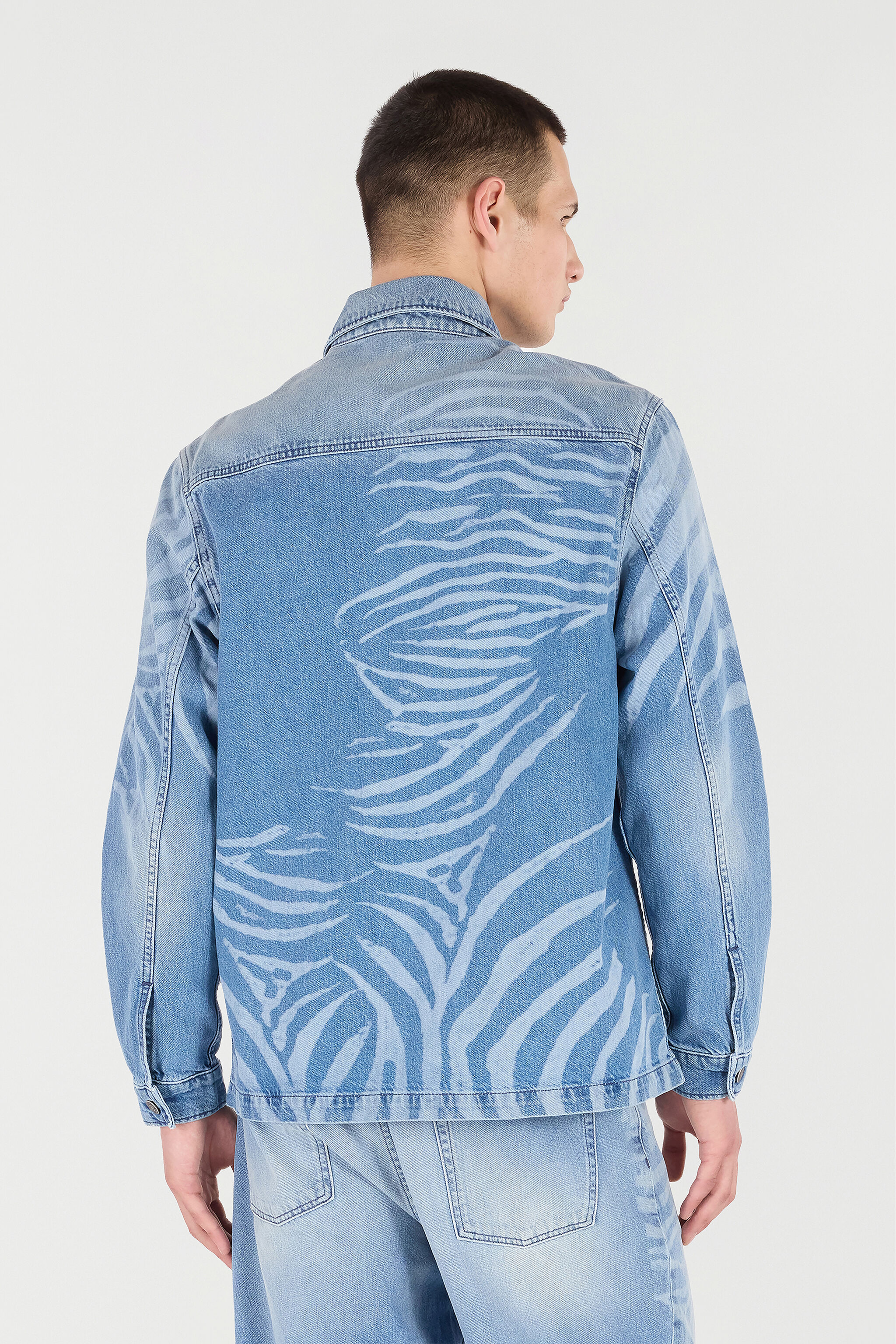 RC Denim Shirt With Tiger Skin Print Light blue URJ775-VMN73