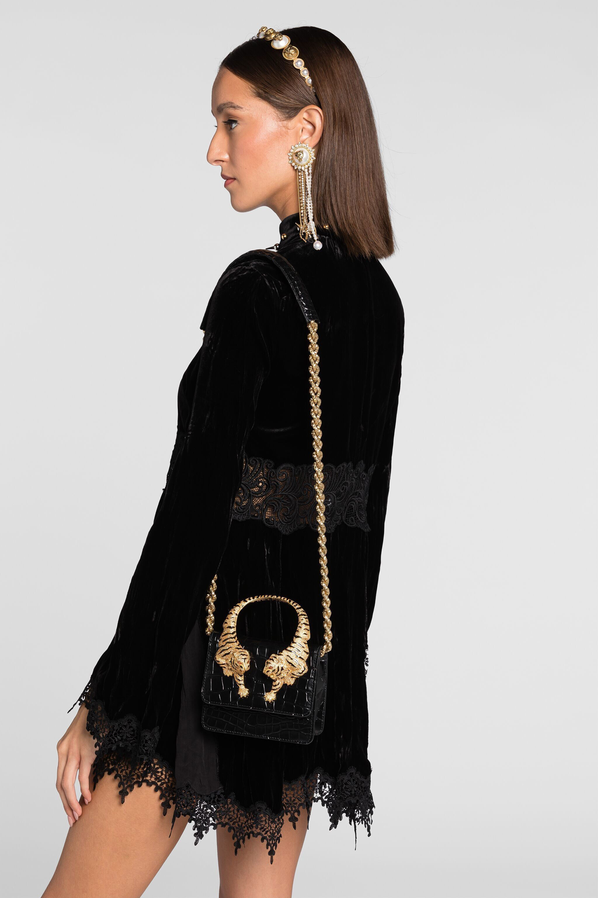 RC Small Roar Crystal-Embellished Shoulder Bag Black QKB025-PZ055