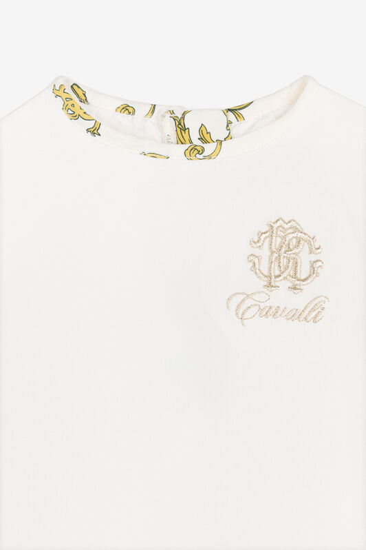 JU Robe en soie à broderie RC Monogram Blanc RJT111-FL002