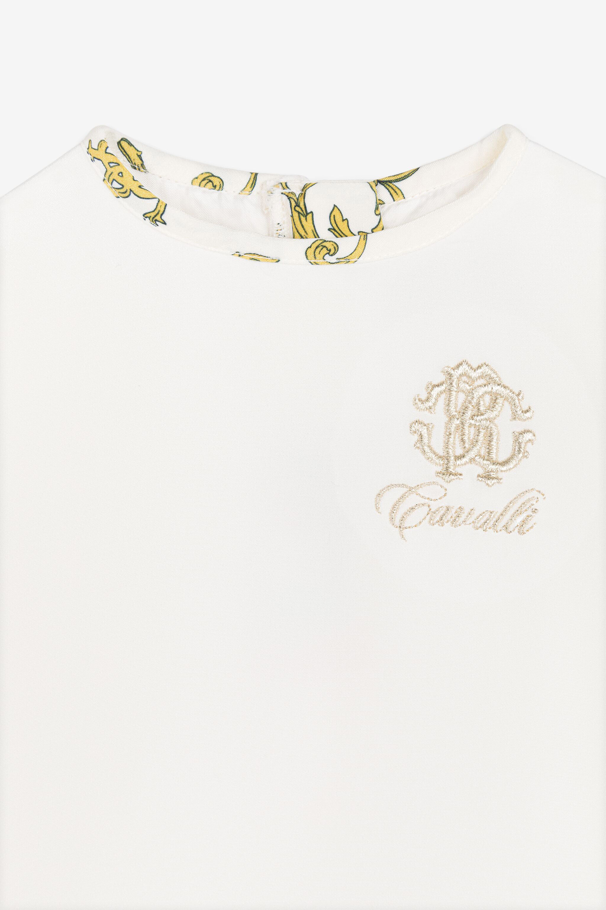 JU Robe en soie à broderie RC Monogram Blanc RJT111-FL002