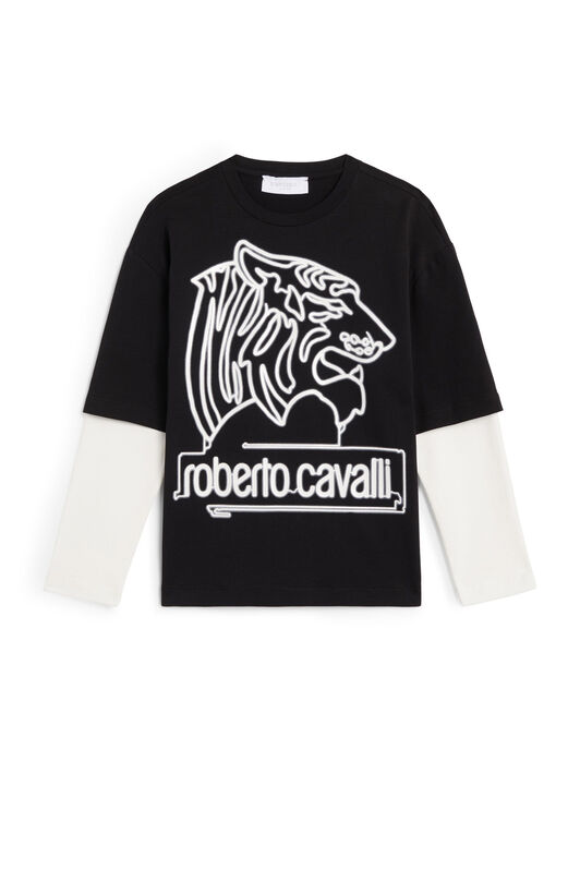 JU Tiger head layered sleeve T-shirt BLACK JJT694-JV025