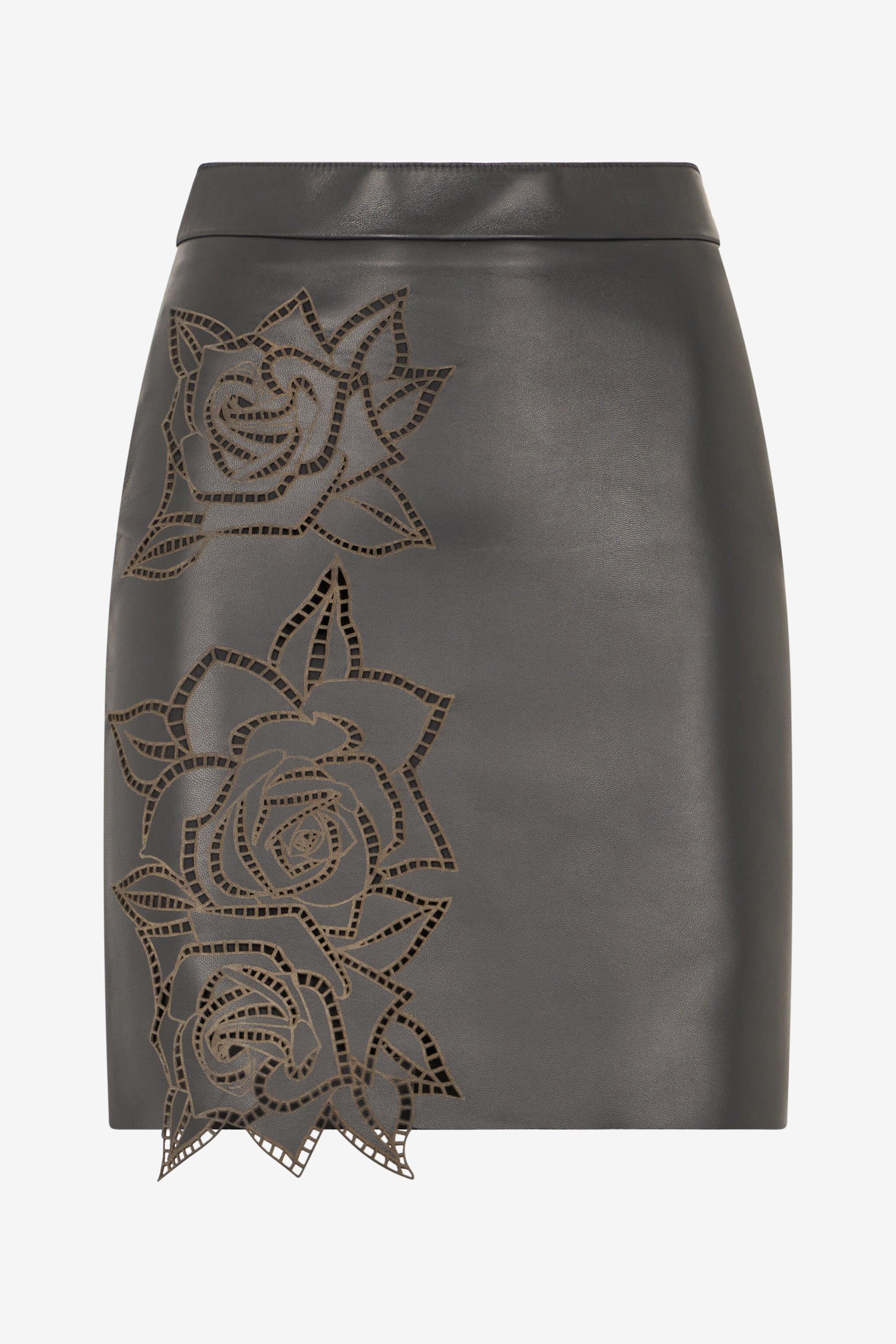RC Skirt With Perforated Rose Pattern Black UKP300-PN106