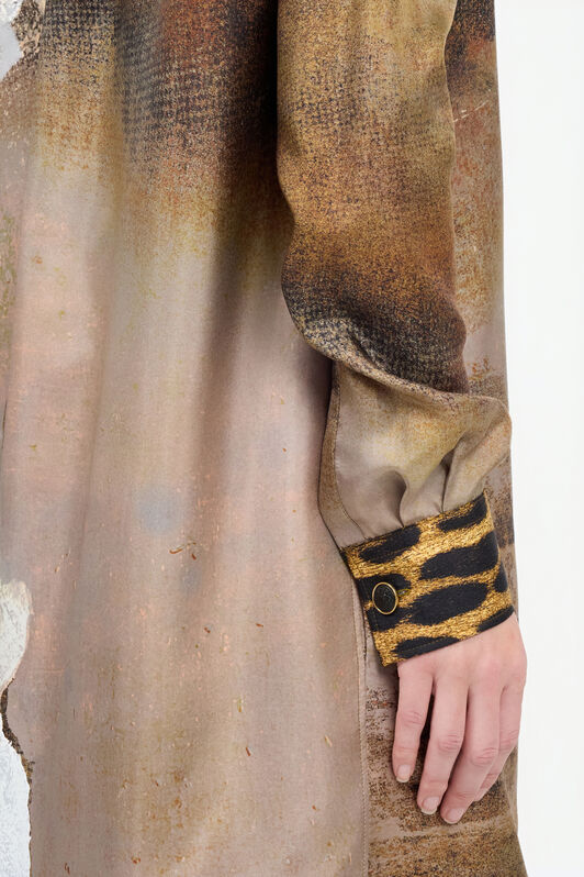 RC Beige Silk Shirt Dress with Marble Print Marron clair VWT111-OZQ74