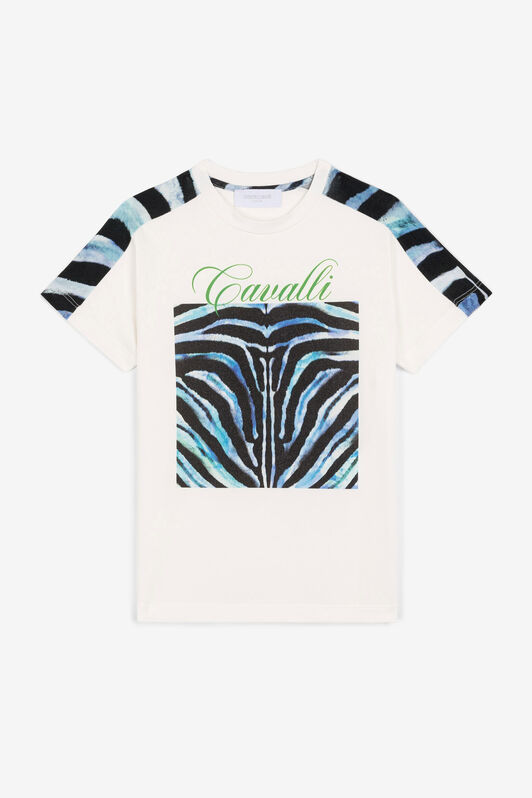 JU Zebra-Print Logo T-Shirt BIANCO 110601 OJT660-ISA2J