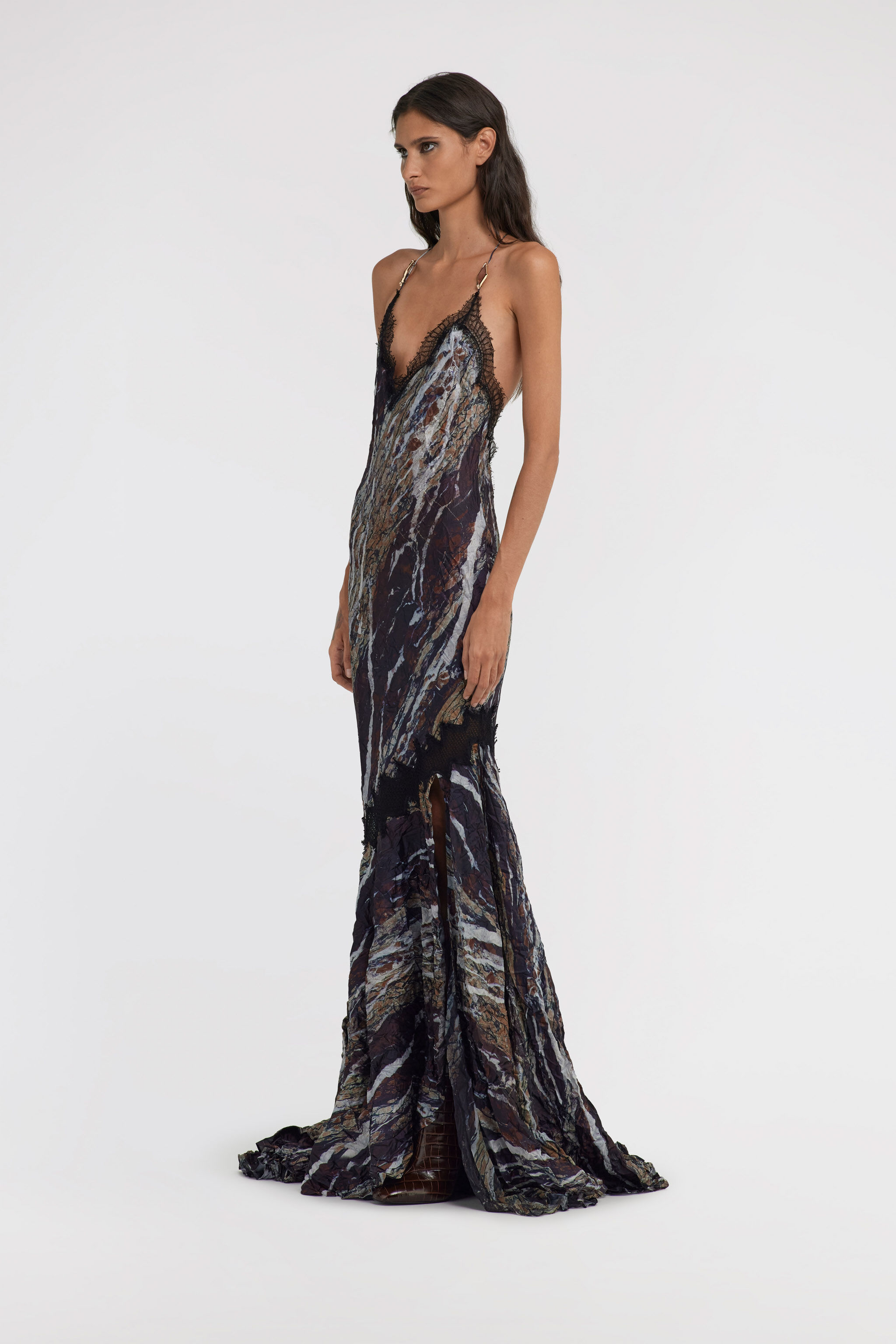 RC Marble print long Dress Lila TWT107-7NN22