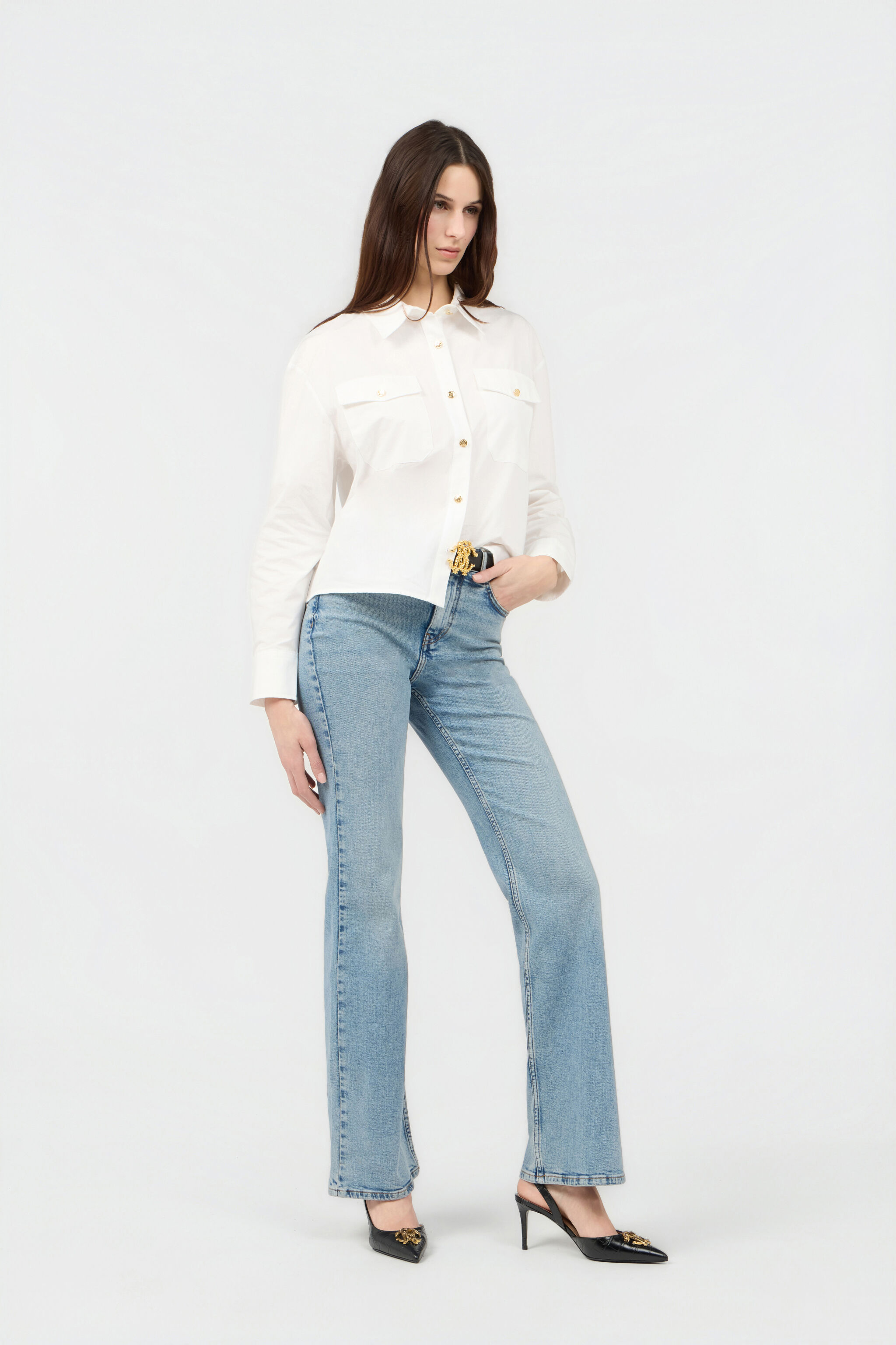 Light Blue Flared Jeans With Monogram RC in DENIM for Women