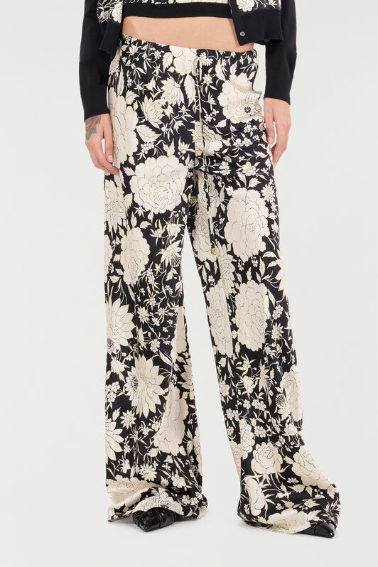 RC Pure Silk Pants with Floral Print RC Pure Silk Pants with Floral Print Black/White VQT210-TYP71