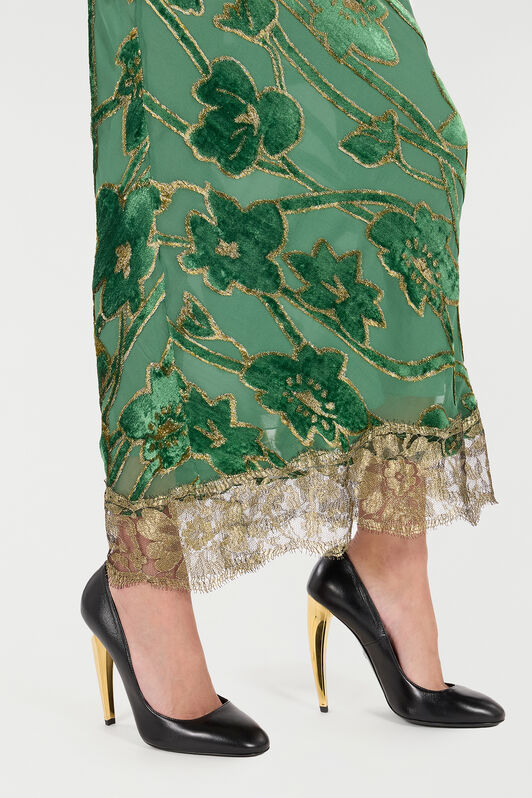 RC Long Skirt in Silk Blend VERDE/ORO VKT303-FC007