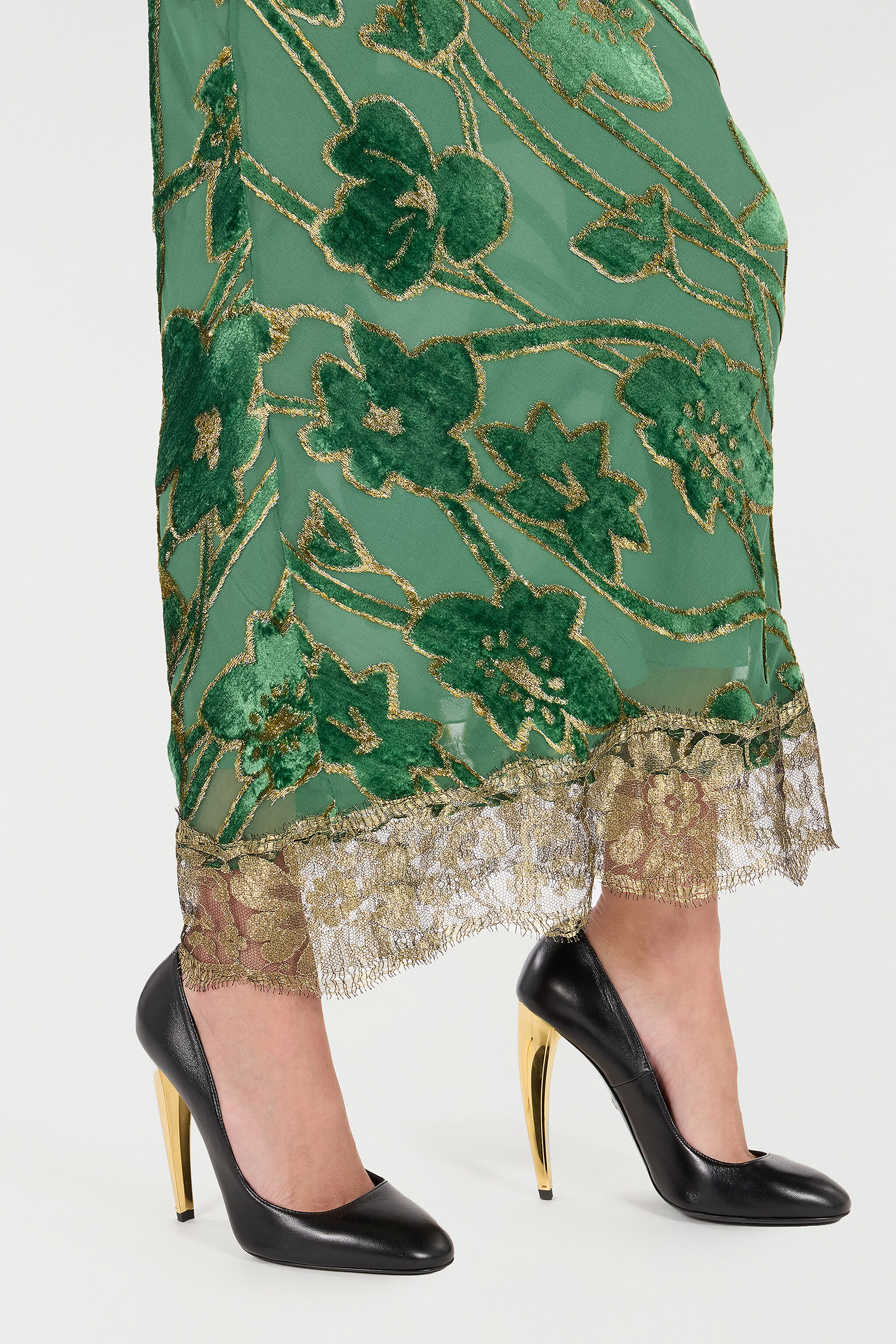 RC Long Skirt in Silk Blend VERDE/ORO VKT303-FC007