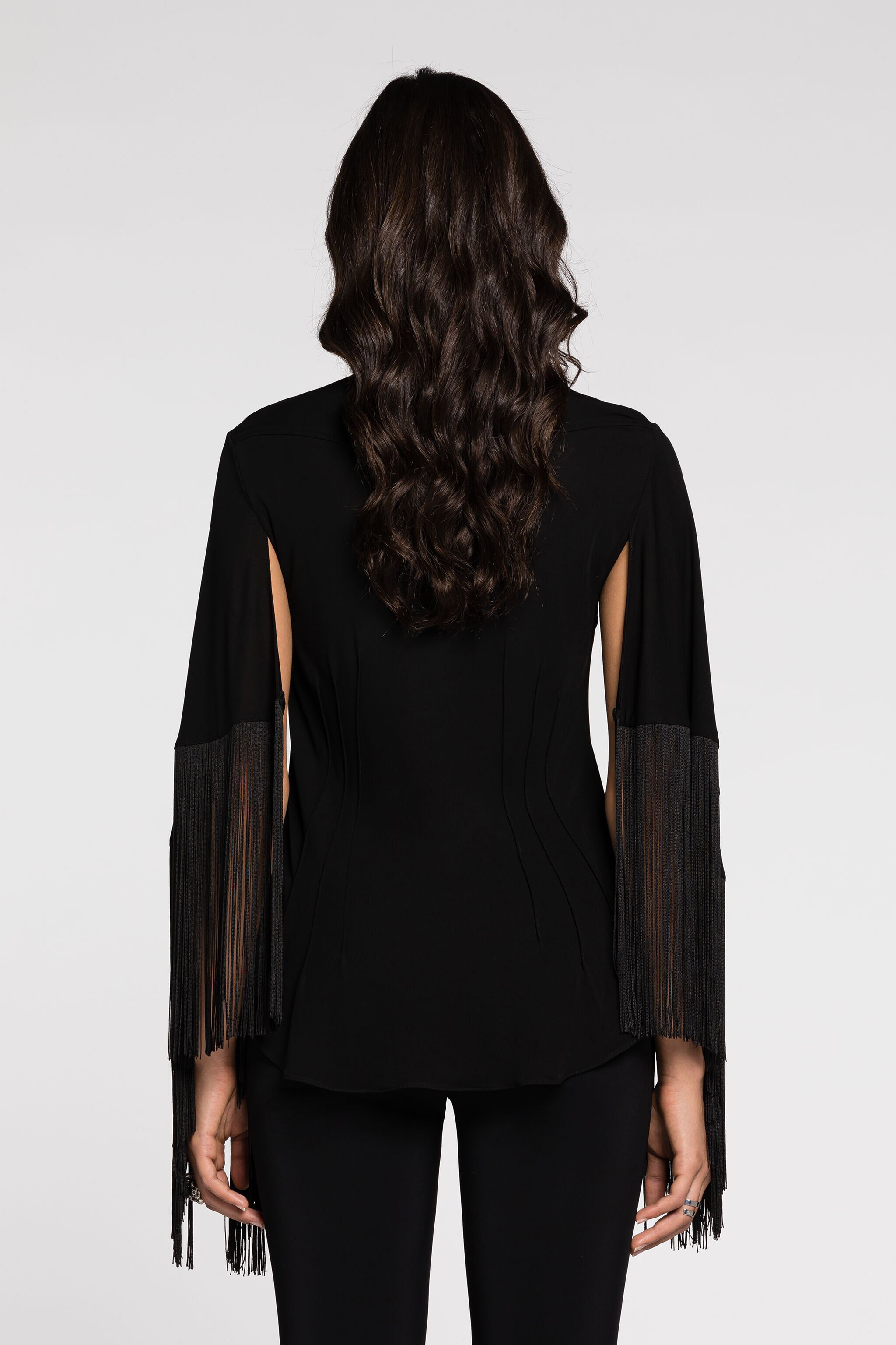 RC Fringe cuffs tie-collar shirt Black RKT701-JJ051