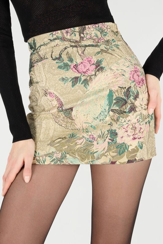 RC Mini Skirt with Floral and Pheasant Motif Ivory/Pink VKT308-DJ084
