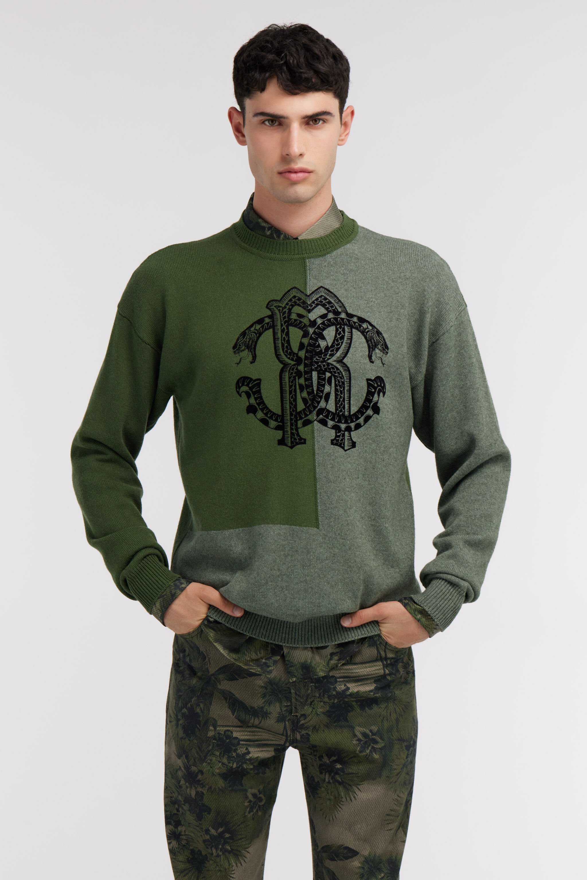 RC Green Two-Tone Sweater with Monogram RC Dark green SRM607-MQ062