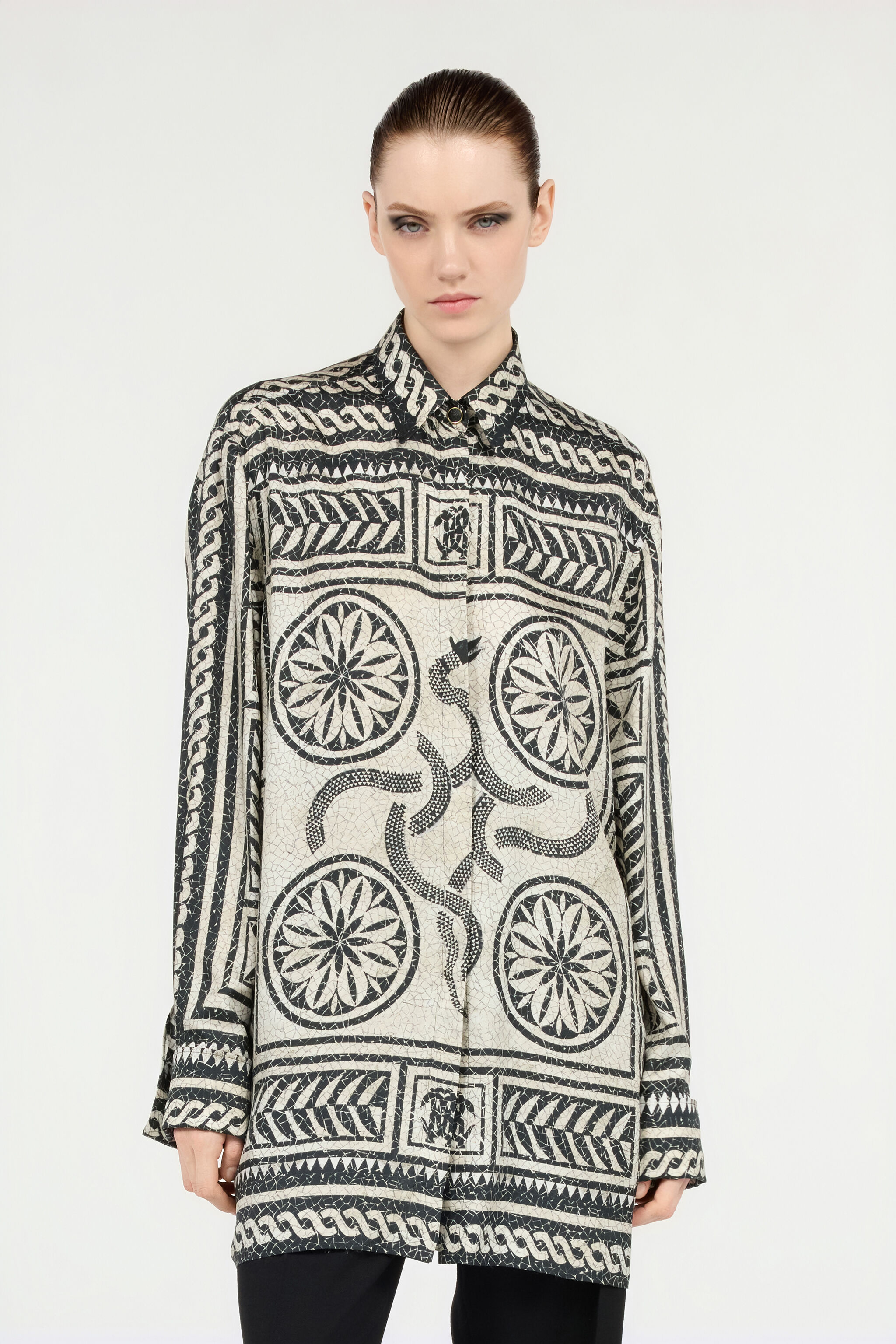 RC Silk Shirt with Mosaic Print Black/White VWT160-4QQ73