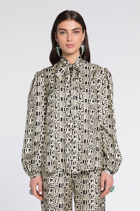 RC Logo-Print Silk Blouse BLACK RKT705-4QH82