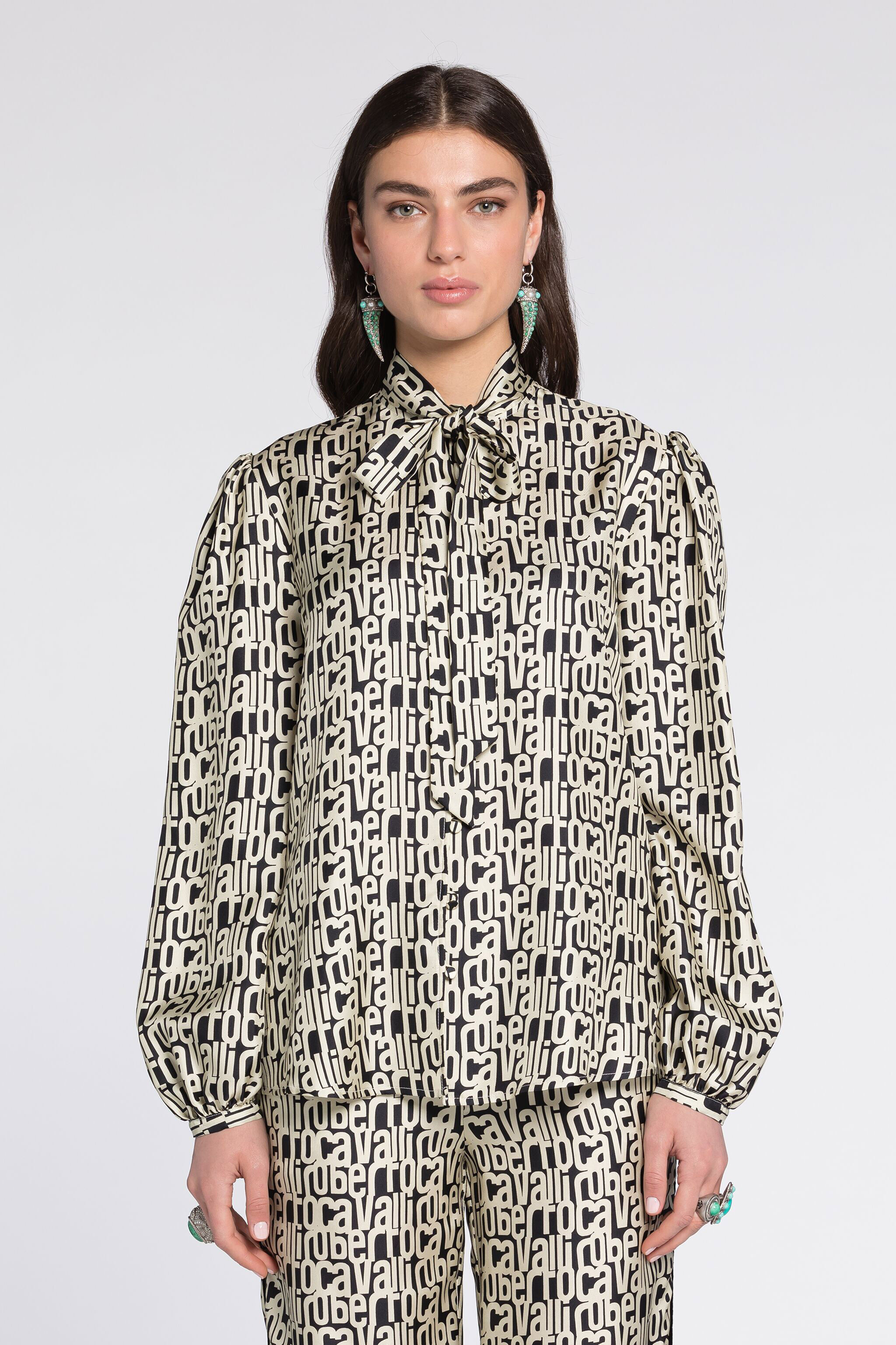 RC Logo-Print Silk Blouse BLACK RKT705-4QH82