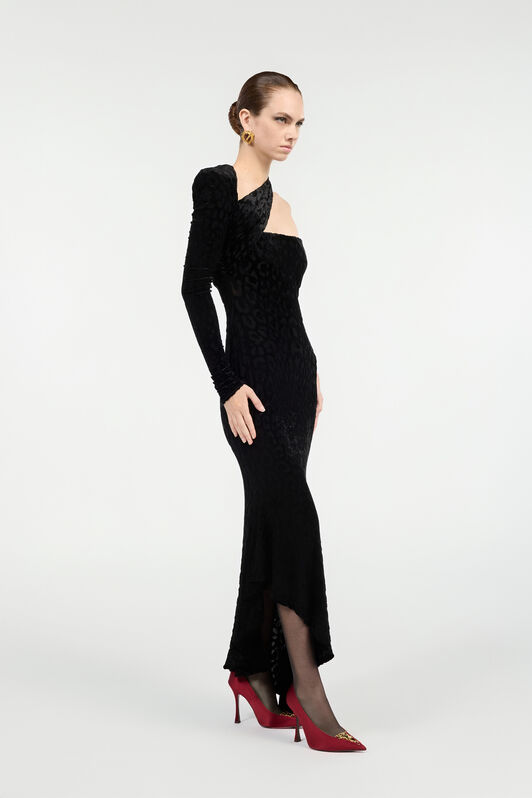 RC Asymmetric Black Dress with Jaguar Skin Pattern Black VWT125-CJ003