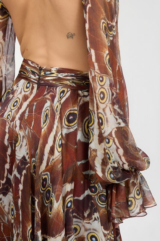 RC Night Butterfly Print Maxi Dress BROWN XQT125-CKT27